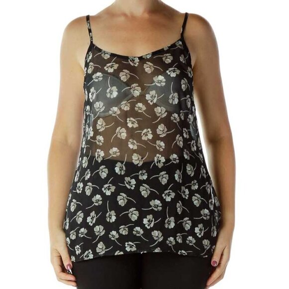 Free People Tops - Free People Black Sheer Floral Tank Top